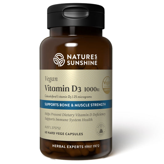 Bottle of Nature's Sunshine Vegan Vitamin D3 1000IU